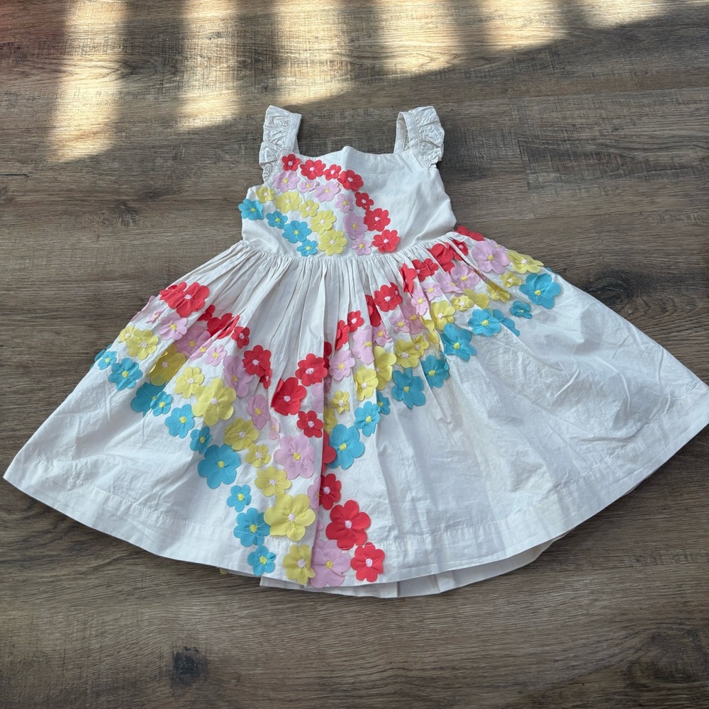 Mini Boden White Dress with Multicolor Floral Design